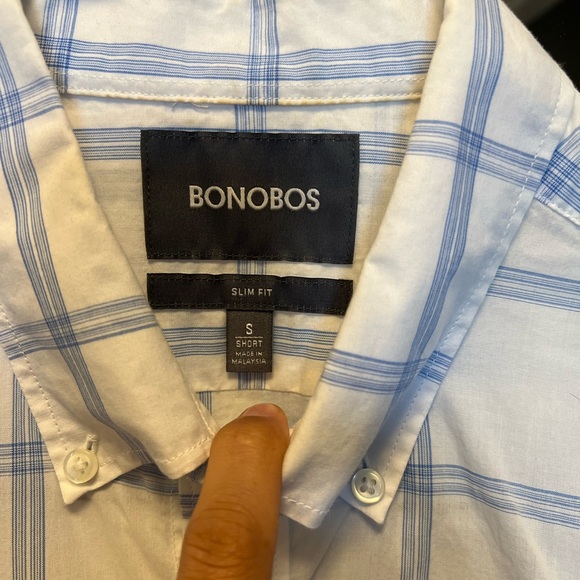 Bonobos casual button down white with blue squares sz. S/short no flaws - Picture 4 of 4